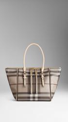 Burberry Burberry Small Smoked Check Tote Bag, Beige