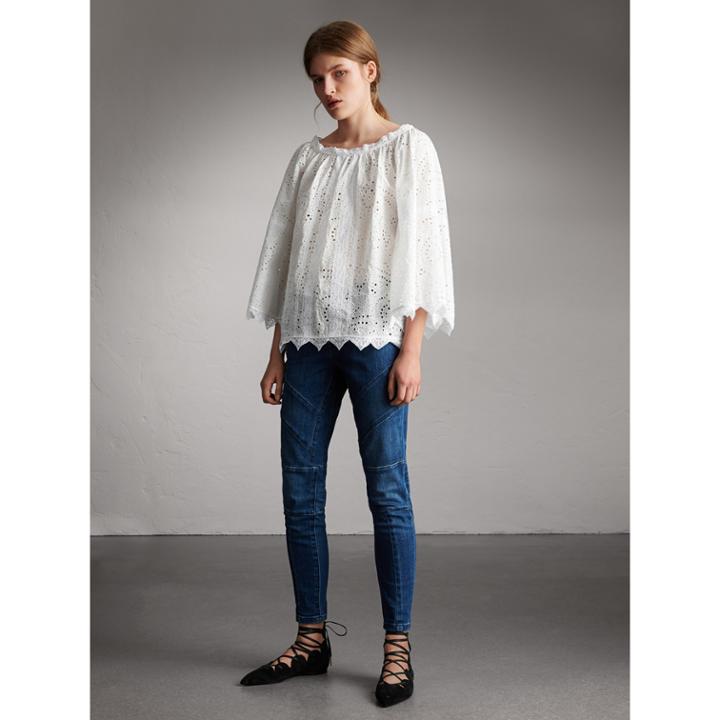 Burberry Burberry Broderie Anglaise Flared Top, Size: 04, White