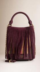 Burberry The Small Bucket Bag In House Check And Fringing