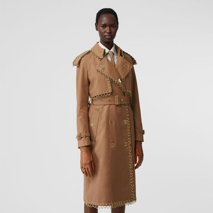 Burberry Burberry Chain Detail Cotton Gabardine Trench Coat, Size: 0, Warm Walnut