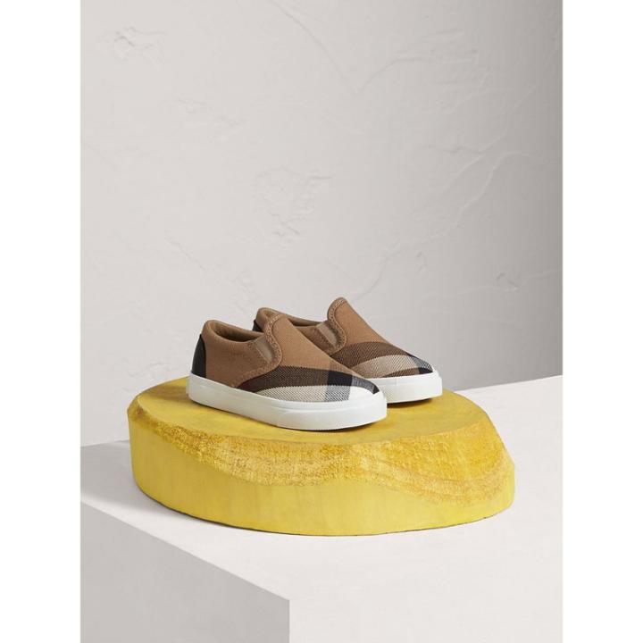 Burberry Burberry House Check And Leather Slip-on Trainers, Size: 8.5