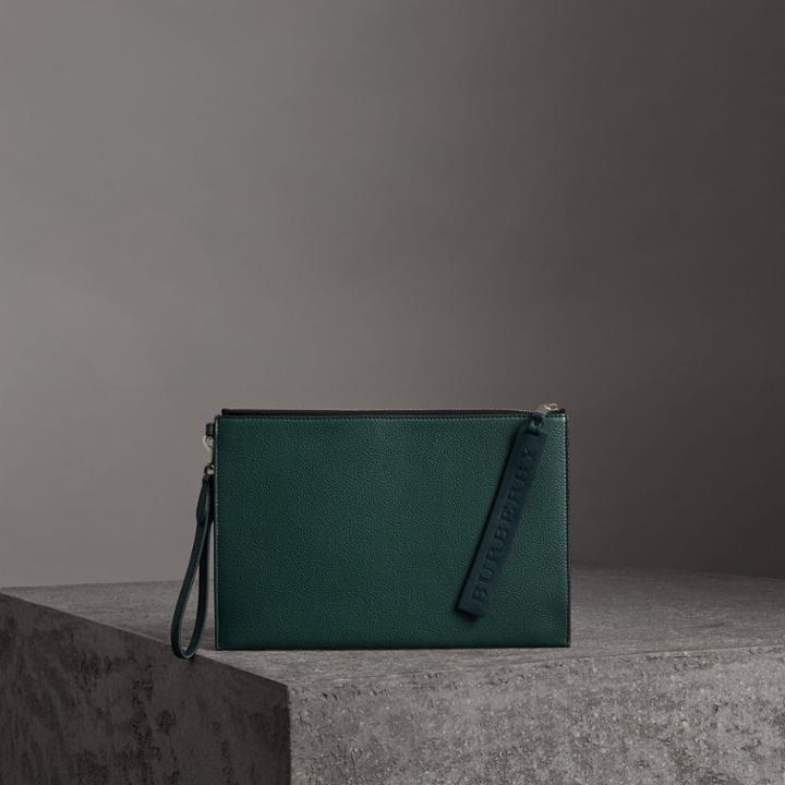 Burberry Burberry Grainy Leather Zip Pouch, Blue