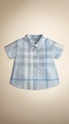 Burberry Burberry Childrens Washed Check Cotton Short Sleeve Shirt, Size: 9m, Blue