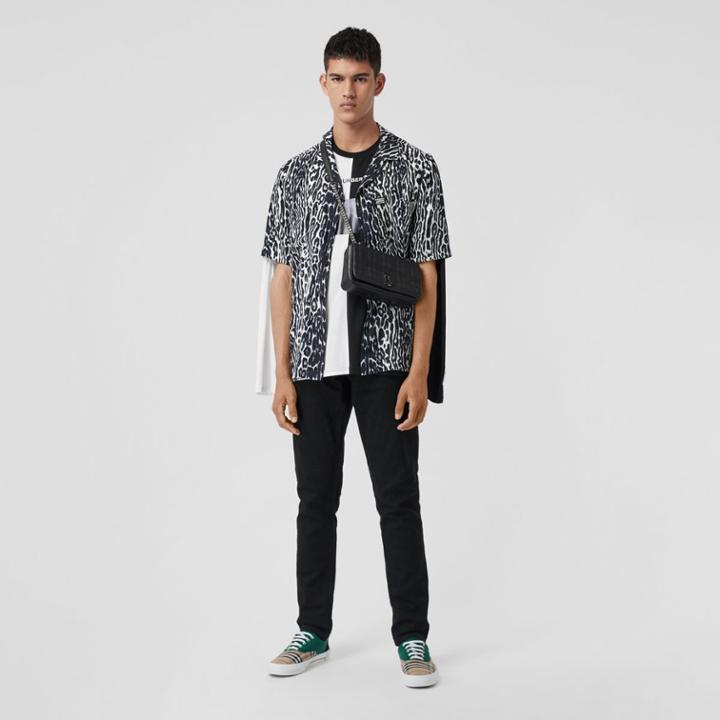 Burberry Burberry Short-sleeve Leopard Print Twill Shirt, Black