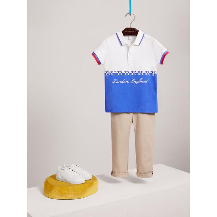 Burberry Burberry Embroidered Two-tone Cotton Piqu Polo Shirt, Size: 14y, Blue