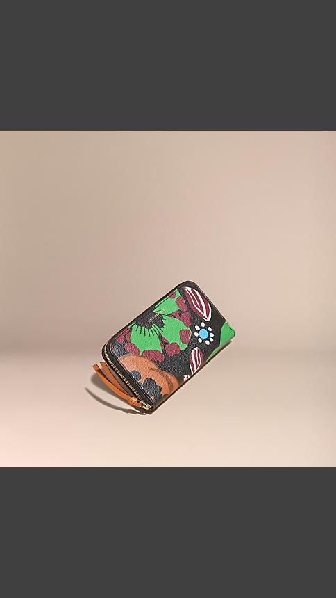Burberry Floral Print Grainy Leather Ziparound Wallet