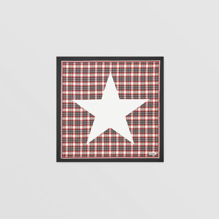 Burberry Burberry Star Motif Check Print Silk Square Scarf, Red