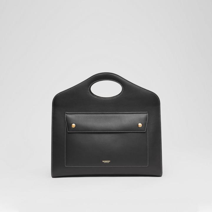 Burberry Burberry Medium Topstitched Leather Pocket Tote, Black