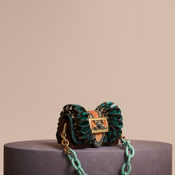 Burberry The Ruffle Buckle Bag In Snakeskin And Velvet