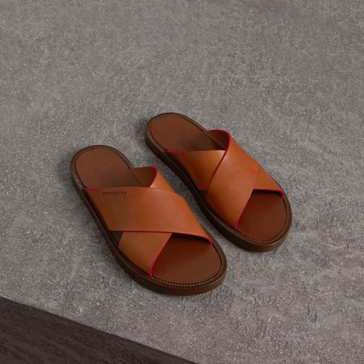 Burberry Burberry Contrast Detail Leather Sandals, Size: 43.5, Brown