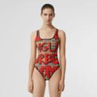 Burberry Burberry Graffiti Print Vintage Check Swimsuit, Size: L, Red