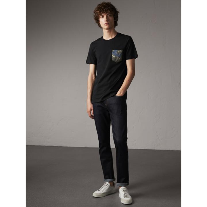 Burberry Burberry Beasts Jacquard Pocket Detail Cotton T-shirt, Size: M, Black