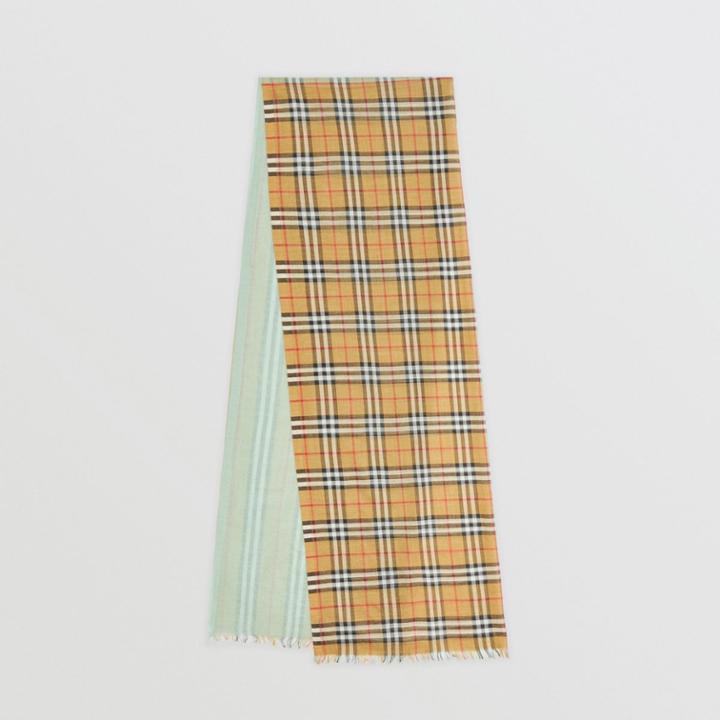 Burberry Burberry Vintage Check Colour Block Wool Silk Scarf, Green