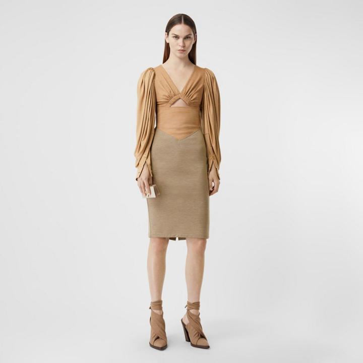 Burberry Burberry Panelled Wool Silk Jersey Dress, Size: 04, Beige
