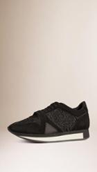 Burberry The Field Sneaker In Lace And Suede