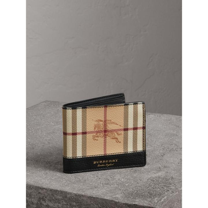 Burberry Burberry Haymarket Check And Leather Id Wallet, Black