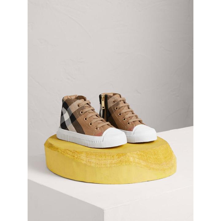 Burberry Burberry House Check And Leather High-top Trainers, Size: 8