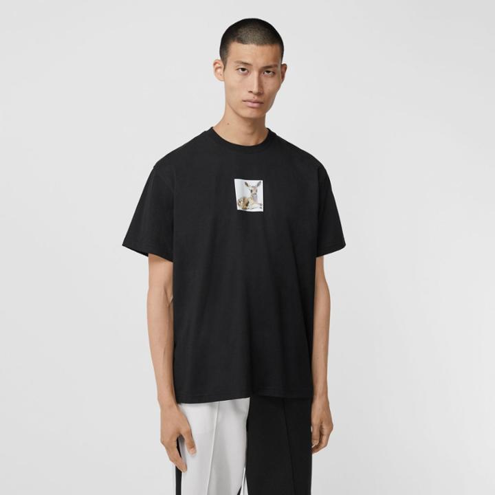 Burberry Burberry Deer Print Cotton Oversized T-shirt, Size: Xl, Black