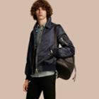 Burberry Burberry Satin Bomber Jacket With Check Undercollar, Size: Xl, Blue