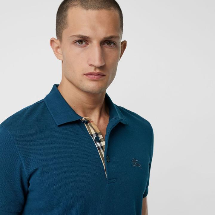 Burberry Burberry Check Placket Cotton Polo Shirt, Size: Xxl, Blue