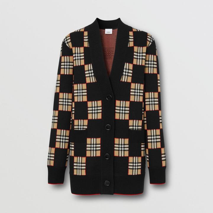 Burberry Burberry Chequer Merino Wool Blend Oversized Cardigan, Size: Xs