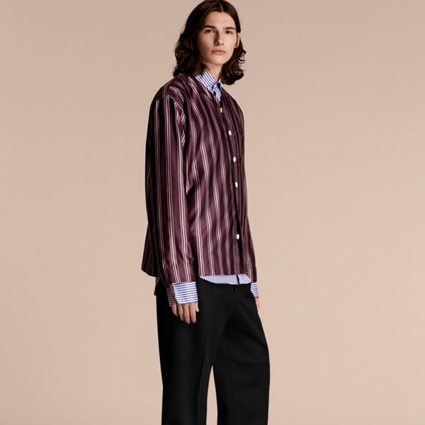 Burberry Striped Cotton Silk Collarless Shirt