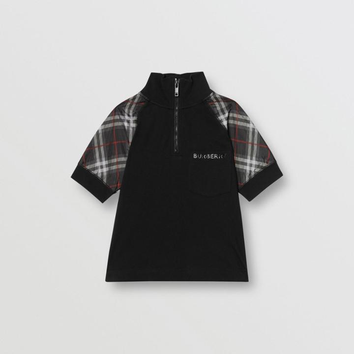 Burberry Burberry Childrens Vintage Check Detail Cotton Zip-front Polo Shirt, Size: 14y, Black