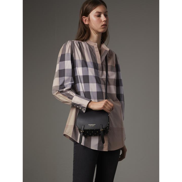 Burberry Burberry Grandad Collar Check Cotton Tunic Shirt, Size: 06, Beige