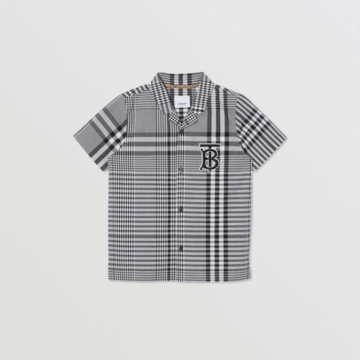 Burberry Burberry Childrens Short-sleeve Monogram Motif Check Cotton Shirt, Size: 4y, Black