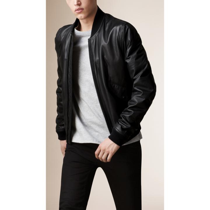 Burberry Burberry Nappa Leather Bomber Jacket, Black
