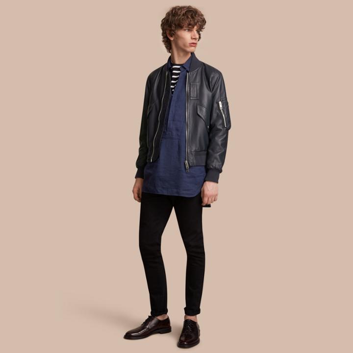 Burberry Burberry Lambskin Bomber Jacket, Size: 42, Blue