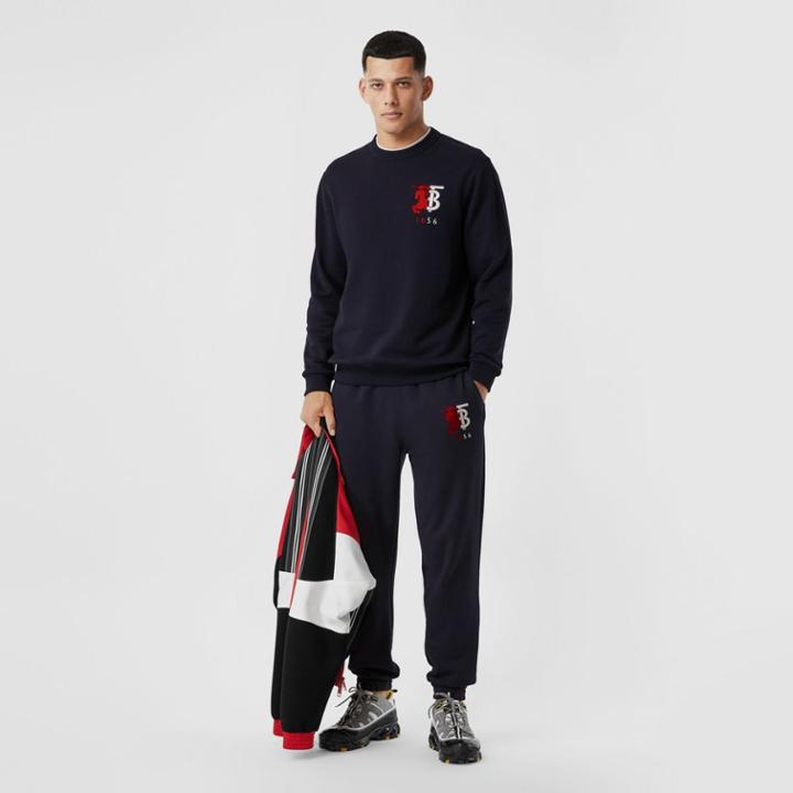 Burberry Burberry Contrast Logo Graphic Cotton Sweatshirt, Size: M, Blue