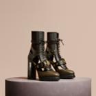 Burberry Burberry Leather And Snakeskin Cut-out Platform Boots, Size: 41, Green
