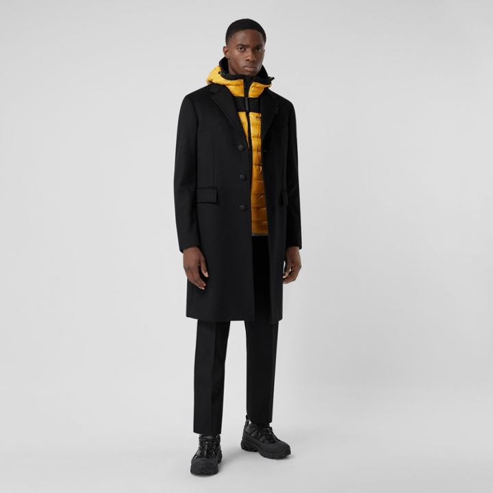 Burberry Burberry Button Detail Wool Cashmere Tailored Coat, Size: 46, Black