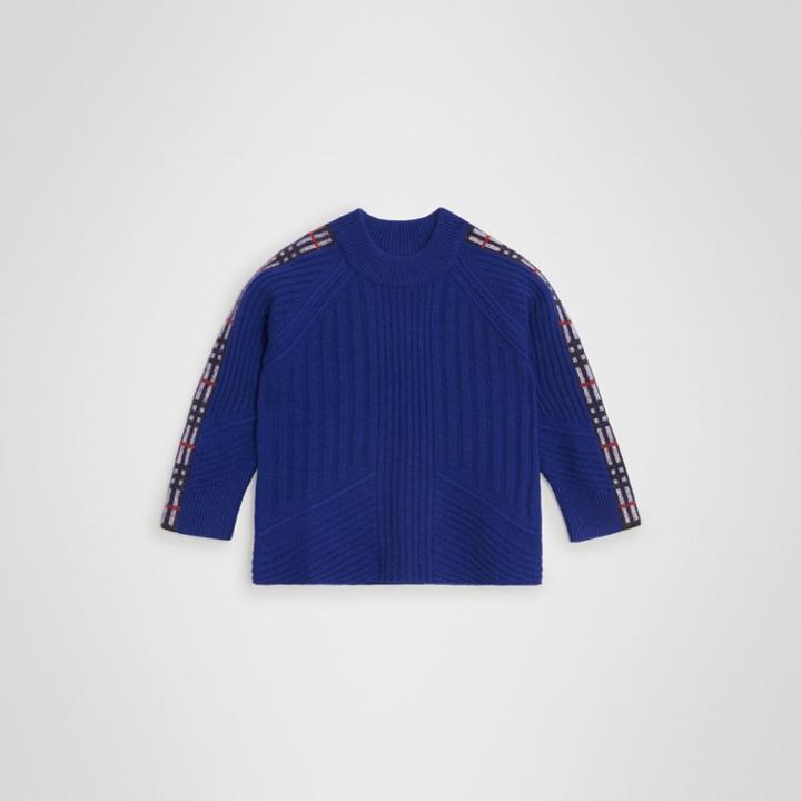 Burberry Burberry Childrens Check Detail Wool Cashmere Sweater, Size: 12y, Blue