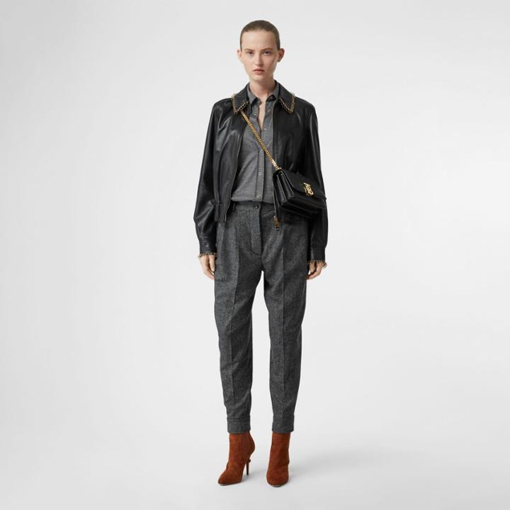 Burberry Burberry Belt Detail Wool Cashmere Tweed Tailored Trousers, Size: 00, Black