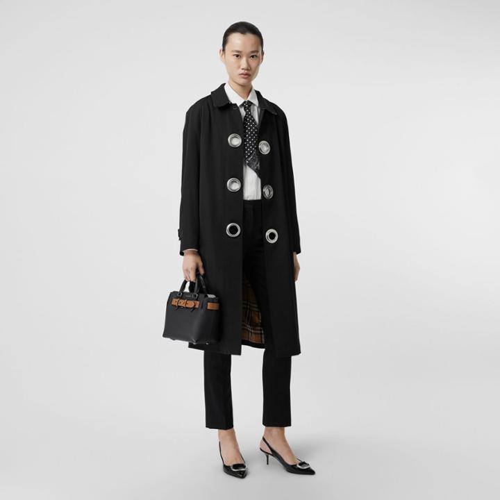 Burberry Burberry Grommet Detail Wool Gabardine Car Coat, Size: 04, Black