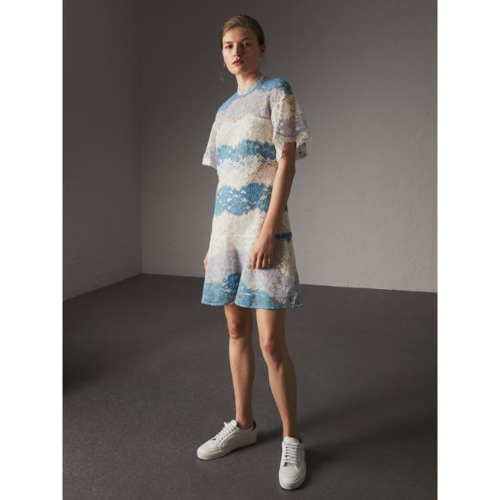 Burberry Burberry Floral Lace Dress With Flutter Sleeves, Size: 06, Blue
