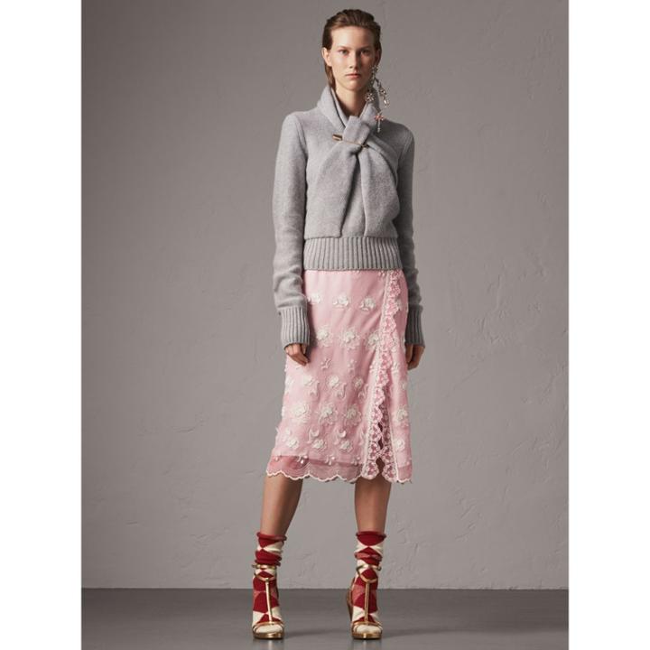 Burberry Burberry Chantilly Lace Trim Embroidered Tulle Skirt, Size: 06