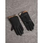 Burberry Burberry Check Trim Leather Touch Screen Gloves, Size: 6.5, Black