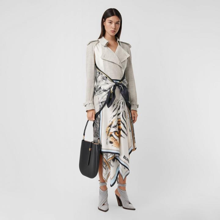 Burberry Burberry Animalia Print Linen Trench Dress, Size: 04, Grey