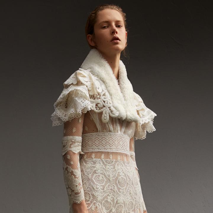 Burberry Burberry Lace Capelet With Shearling Collar, Purple