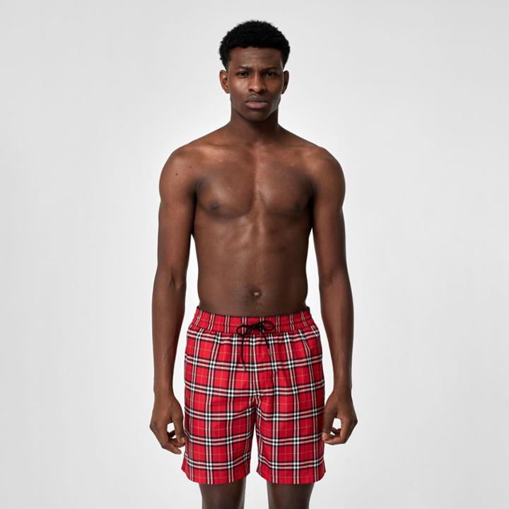 Burberry Burberry Check Drawcord Swim Shorts, Size: L, Red