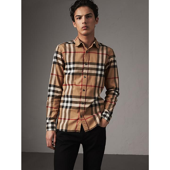 Burberry Burberry Check Cotton Flannel Shirt, Size: M, Brown