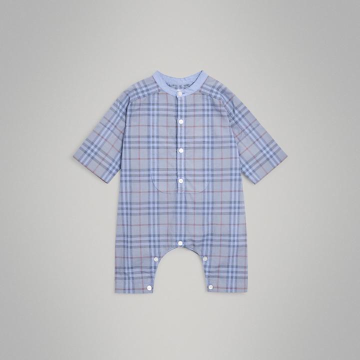 Burberry Burberry Childrens Bib Detail Check Cotton Jumpsuit, Size: 3m, Blue