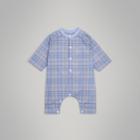 Burberry Burberry Childrens Bib Detail Check Cotton Jumpsuit, Size: 3m, Blue