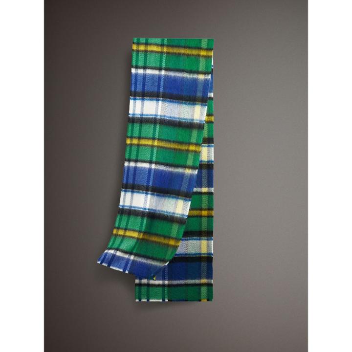 Burberry Burberry Long Check Wool Mohair Blend Scarf, Blue