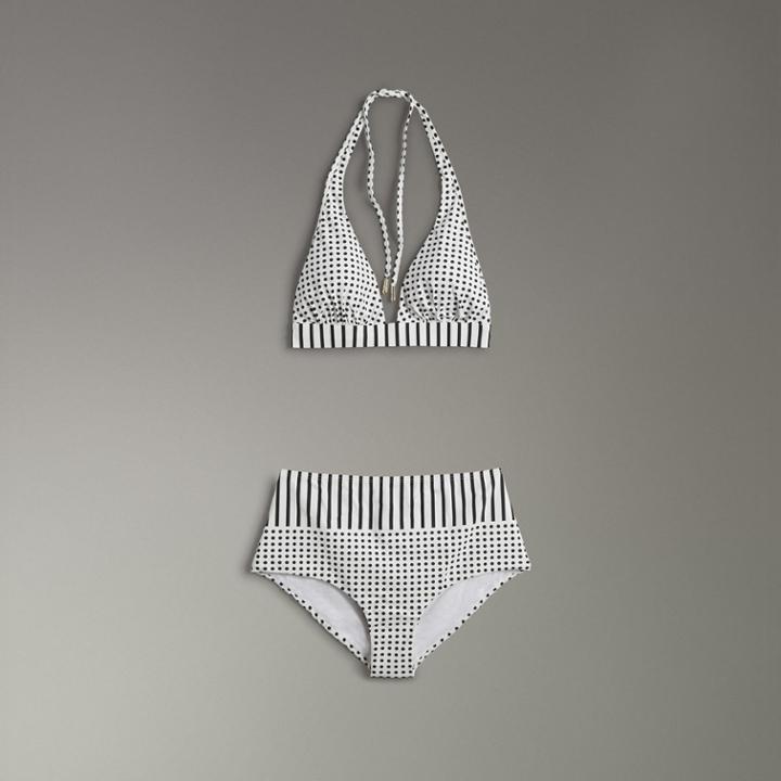 Burberry Burberry Polka-dot And Stripe Print Halterneck Bikini, Size: M