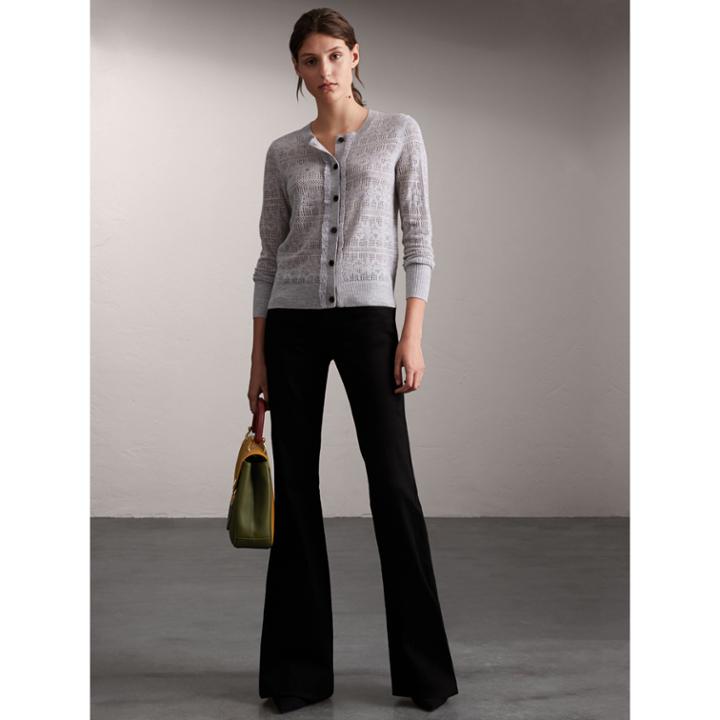 Burberry Burberry Lace Trim Pointelle Wool Cashmere Cardigan, Size: Xs, Grey