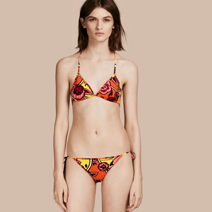 Burberry Burberry Floral Print Triangle Bikini, Size: Xl, Orange